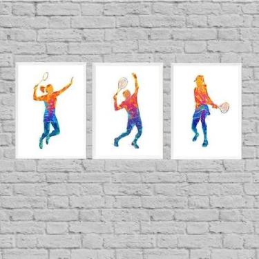 Imagem de Kit 3 Quadros Esporte Tênis 24X18Cm - Com Vidro - Quadros On-Line
