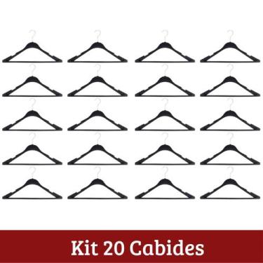 Imagem de Kit 20 Cabides Preto Plástico com Gancho Giratório Ombreira Anatômico 