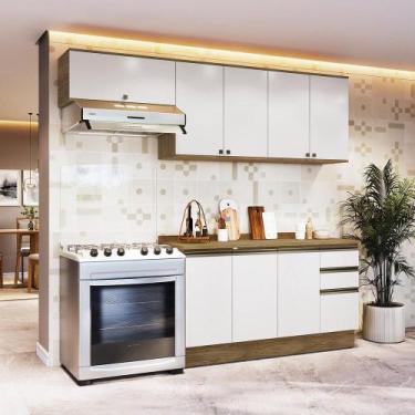 Imagem de Armário de Cozinha Completa 100% MDF 240cm Nogueira/Branco Celeste Kap