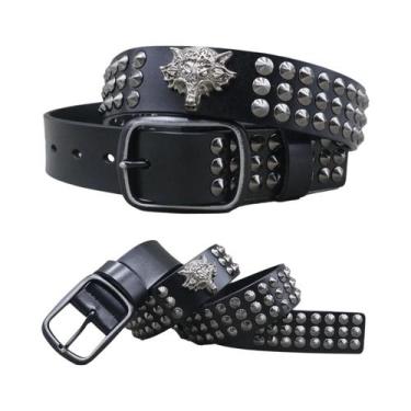 Imagem de Cinto Masculino De Couro Genuíno Estilo Cowboy Com Rebites Metálicos P