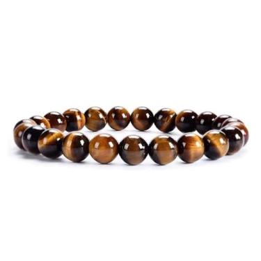 Imagem de Pulseira Olho de Tigre 8mm Pedra Natural Proteção Coragem Unisex - Cam