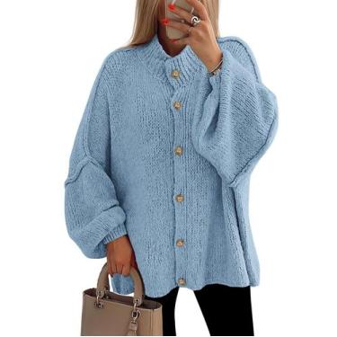 Imagem de Suéter PRETTYGARDEN com Botões e Mangas Balão Azul Claro P