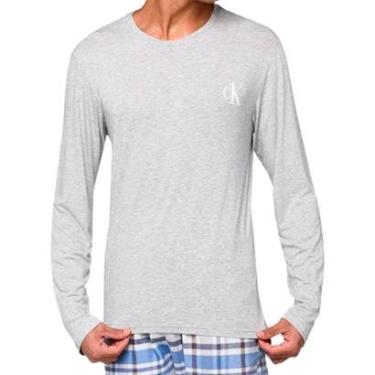 Imagem de Pijama Calvin Klein Masculino Manga Longa Calça Flanelada 1996 Xadrez Azul Cinza Mescla-Masculino