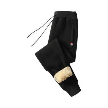 Imagem de Calças De Moletom Masculinas De Inverno Forradas Com Lã, De Algodão Tr