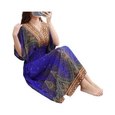 Imagem de Vestido Midi Vintage Boêmio Floral Para Mulheres Com Decote Em V E Cin