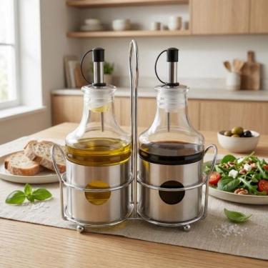 Imagem de Conjunto Galheteiro de Vidro com Suporte de Metal 200ml - Hauskraft