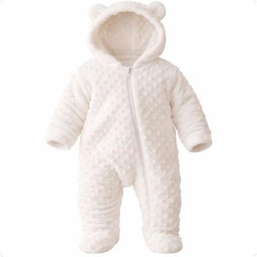 Imagem de Macacão Ursinho Bebê Soft Inverno Macio Capuz Com Zíper Branco Tamanho