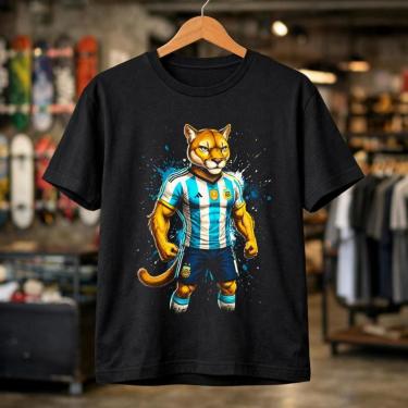 Imagem de Camiseta Masculina Argentina Mascote Futebol Estampa Divertida Estilo Urbano Conforto C...