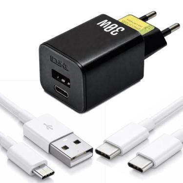 Imagem de Carregador Rápido 30W p/ Celular Tipo C e Micro USB V8 Turbo - Lelong 
