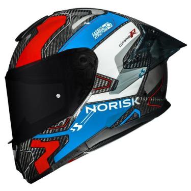 Imagem de Capacete Norisk Carbon R Preto Carbono Esportivo, Azul Vermelho, 61/62