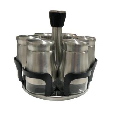 Imagem de Porta Temperos Condimentos Giratório Inox 6 Potes - Unihome - 78996708