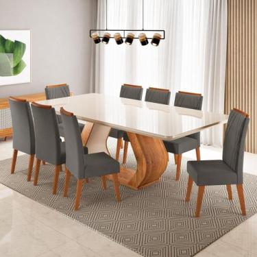 Imagem de Conjunto Sala de Jantar 8 Lugares Retangular Tampo em Vidro e Mdf Rubh