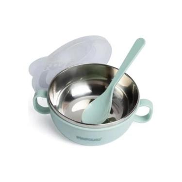 Imagem de Tigelinha Inox comTampa e Colher Verde 300ml- Pimpolho