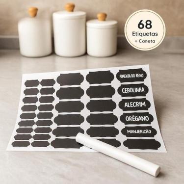 Imagem de Kit 68 Etiquetas Adesivas Lousa BSMIX Caneta Apagável Potes Temperos D