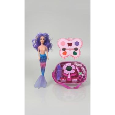 Imagem de Kit Boneca Sereia Maquiagem Bolsa Infantil 3pçs - Congratulations Stor