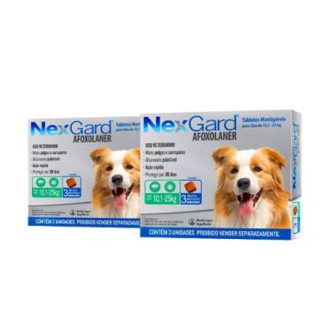 Imagem de 2 Nexgard Para Cães De 10 A 25 Kg Antipulga Total 6 Tabletes - Boehrin