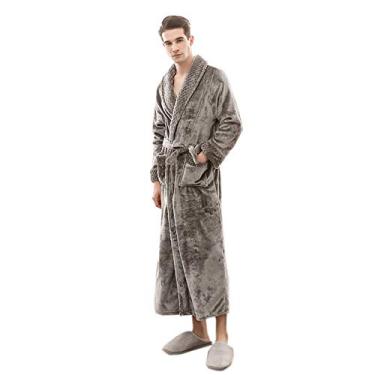 Imagem de Elonglin Roupão de Banho Feminino Masculino Longo de Lã Pijama Quente Comprido para Casa Uso Diário BM M