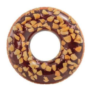 Imagem de Boia Inflável para piscina Rosquinha Donut Chocolate crocante 99cm de diâmetro Boia Divertida Redonda Intex 56262
