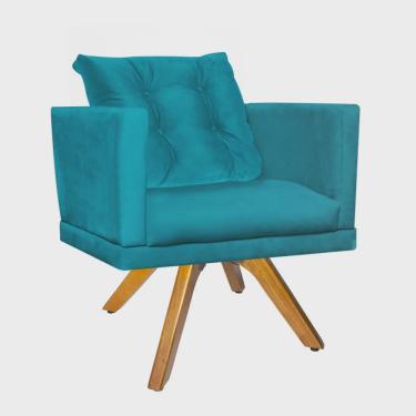 Imagem de Kit 06 Poltrona Cadeira Kim Luxo Confort Giratória Caramelo Com almofada Solta Suede Azul Turquesa - Ahazzo Móveis