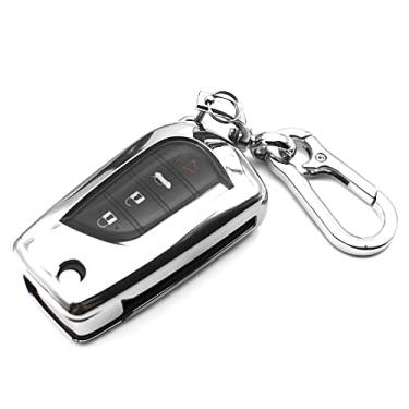 Imagem de INFIPAR Compatível com Flip Toyota Camry RAV4 C-HR 4Runner Corolla iM Sienna Tacoma TPU Key Fob Remote Cover Case Shell Glove Pouch Holder Keyless Entry Sleeve Accessories com chaveiro, prata