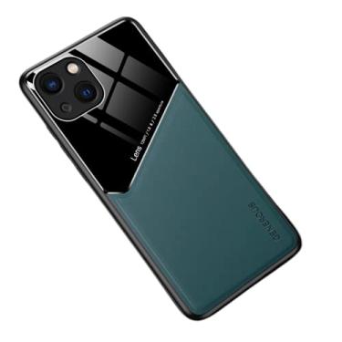 Imagem de OIOMAGPIE Capa de telefone leve de couro magnético + vidro fashion para iPhone 13 12 11 Pro Max Mini SE X XS XR 8 7 6 6S Plus, capa traseira de proteção de lente (verde, 13 Pro Max)