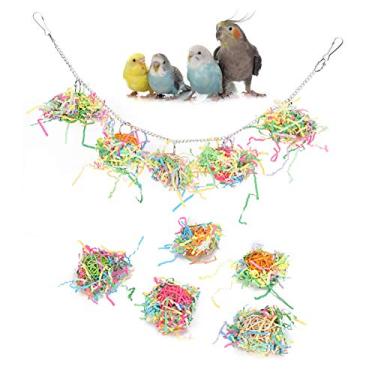 Imagem de Brinquedos de desfiar papagaio tiras de papel brinquedo de mastigar pássaro bola de vime fragmentadores de pássaros brinquedo forrageamento brinquedo pendurado para papagaio periquito calopsita balanças de conure