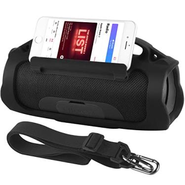 Imagem de Capa de silicone para alto-falante Bluetooth portátil JBL Charge 3 à prova d'água, TXesign, capa protetora de viagem, bolsa de borracha com alça de ombro (preto com alça de ombro)