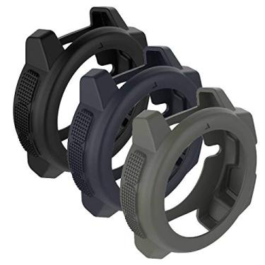 Imagem de Capa protetora de silicone compatível com protetor de bisel antiarranhões para smartwatch Garmin Instinct, Instinct Solar (preto, azul marinho e cinza)