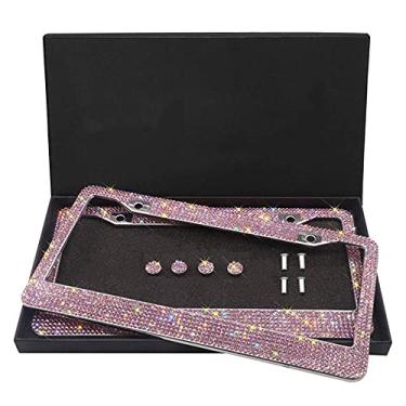 Imagem de Moldura de placa de licença brilhante com strass brilhante 31 cm x 16 cm capas de placa de licença brilhantes de aço inoxidável com caixa de presente para mulheres