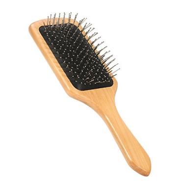 Imagem de escova de madeira desembaraçadora, pente de massagem de cabeça, Rotekt simples senhora feminina agulha de aço de madeira cabeleireiro cuidados com o cabelo massagem saudável do couro cabeludo pente antiestático para animais de estimação ferramenta de estilo de cabelo