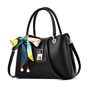 Imagem de Bolsa feminina de alça superior transversal grande bolsa feminina moda couro vegano bolsa de ombro bolsas tote, Preto