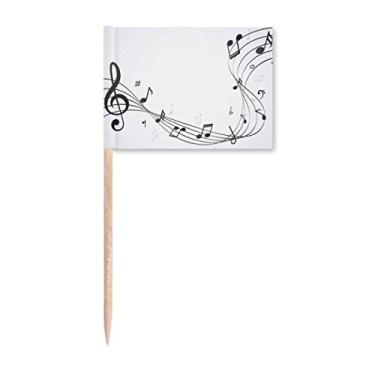 Imagem de Flappg Notas musicais pretas, bandeiras brancas para palito de dentes, marcador para decoração de festa