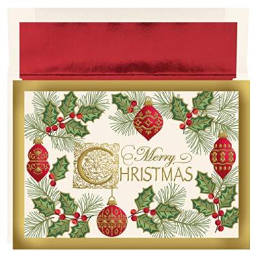 Imagem de Masterpiece Studios Cartões de Natal em relevo em caixa premium Holiday Collection com 15 unidades com envelopes forrados, 19,8 cm x 14,2 cm, Natal antigo (898700)