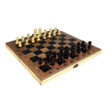 Jogo De Xadrez E Dama Tabuleiro Quadrado De Madeira Gaveta Modelo 28806 em  Promoção na Americanas