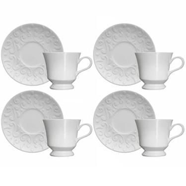 Imagem de Conjunto 4 Xícaras de Café com Pires 190ml Porcelana em Relevo Tassel Germer Branco