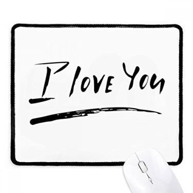 Imagem de Mouse pad com citação "I Love You", estilo escrito à mão, preto, borda costurada, antiderrapante, jogo