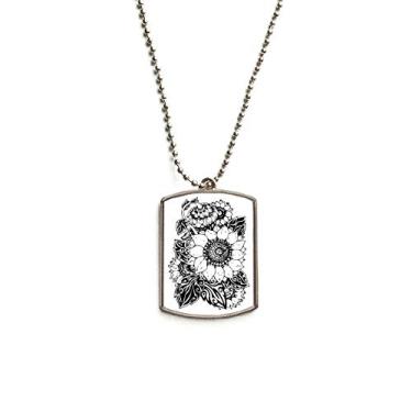 Imagem de DIYthinker Colar com pingente de girassol preto e branco com corrente de aço inoxidável para cães