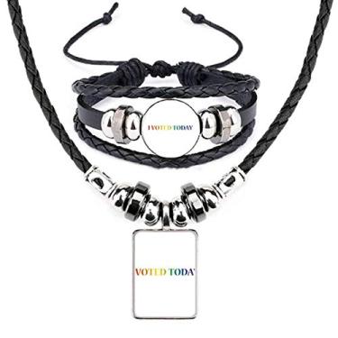 Imagem de LGBT Conjunto de joias de pulseira de couro com bandeira de arco-íris I Vote Today