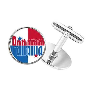 Imagem de DIYthinker Abotoaduras de botão redondo com nome da bandeira do Panamá