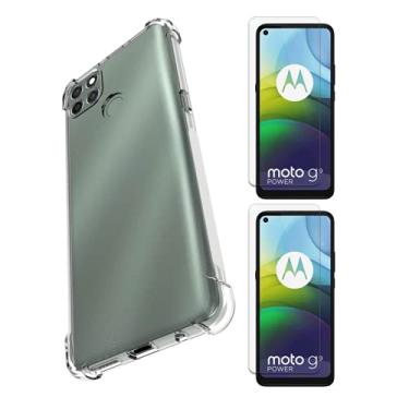 Imagem de Capinha Case Antiqueda Compatível Moto G9 Power + 2 Película Vidro (Não Cobre Bordas Curvas do Aparelho)