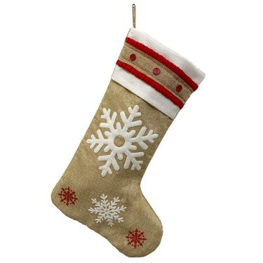 Imagem de Saco de presente de Natal boneco de neve velhote floco de neve linho meias de natal_Floco de neve