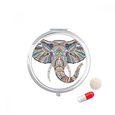 Imagem de Caixa de comprimidos de bolso com design de elefante colorido em estilo mosaico, dispensador de medicamentos, presente espelhado