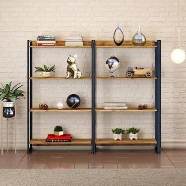 Imagem de Conjunto 2 Estantes para Livros Médias Industrial Aço 4 Prateleiras 146x80cm Active Yescasa Carvalho