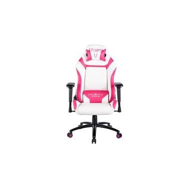Imagem de Cadeira Gamer Husky Gaming Avalanche, Rosa e Branco, Com Almofadas, Reclinável, Descanso de Braço 3D - HAV-PW