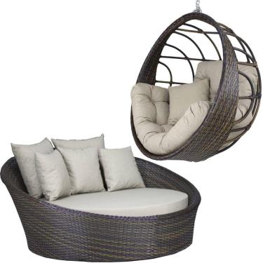 Imagem de Kit Balanço Ninho e Chaise Hungria em Alumínio para Área, Jardim, Piscina - Trama