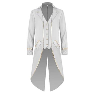 Imagem de Jaqueta vintage steampunk masculina gótica vitoriana VTG fantasia de smoking medieval formal para Halloween, Branco, P