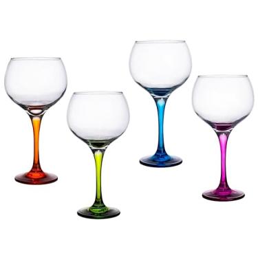 Imagem de Jogo 4 Taças Vidro Gin Pé Colorido 790ml
