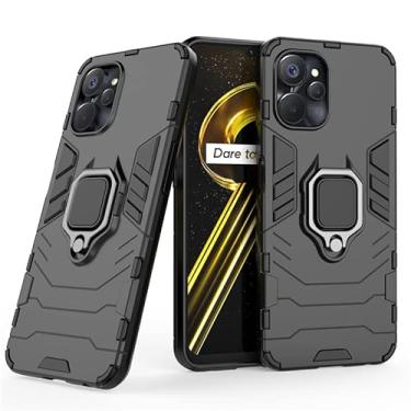 Imagem de Shockproof Car Magnetic Adsorption Surper Anti-Drop Case With Rotating Ring For Realme 9 9i 8 8s Pro Plus Speed 5G Hybrid Hard PC + Soft TPU Armor Stand Holder Cover Shell (For Realme 9 Pro,Black)