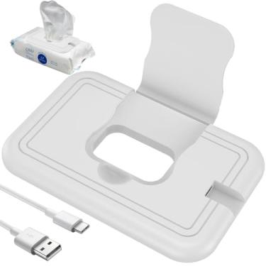 Imagem de HOTBEST Aquecedor de lenços umedecidos para bebês, aquecedor de fraldas com termostato, aquecimento rápido, aquecedor portátil alimentado por USB para carro, casa, viagem, berçário (branco)