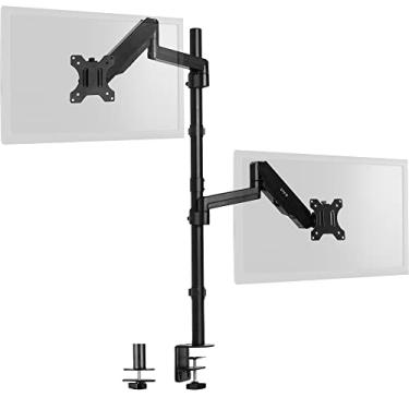 Imagem de VIVO Braço de monitor duplo extra alto montagem para telas de até 81 cm, ajuste de altura pneumático, suporte VESA resistente articulado completo com braçadeira C e ilhó de mesa, STAND-V012K